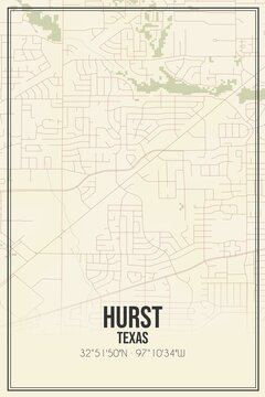 Retro US city map of Hurst, Texas. Vintage street map.