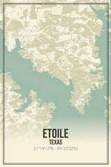 Retro US city map of Etoile, Texas. Vintage street map.