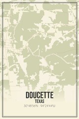 Retro US city map of Doucette, Texas. Vintage street map.