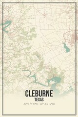 Fototapeta premium Retro US city map of Cleburne, Texas. Vintage street map.