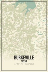 Retro US city map of Burkeville, Texas. Vintage street map.