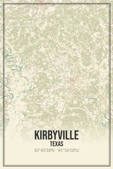 Retro US city map of Kirbyville, Texas. Vintage street map.
