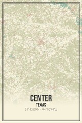 Retro US city map of Center, Texas. Vintage street map.