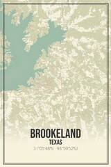Retro US city map of Brookeland, Texas. Vintage street map.