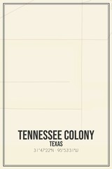 Retro US city map of Tennessee Colony, Texas. Vintage street map.