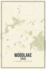 Retro US city map of Woodlake, Texas. Vintage street map.
