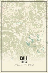 Retro US city map of Call, Texas. Vintage street map.