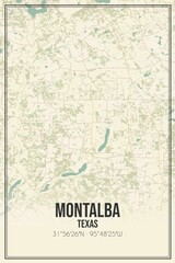 Retro US city map of Montalba, Texas. Vintage street map.