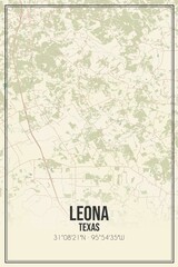 Retro US city map of Leona, Texas. Vintage street map.