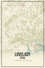 Retro US city map of Lovelady, Texas. Vintage street map.