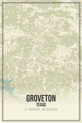 Retro US city map of Groveton, Texas. Vintage street map.