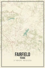 Retro US city map of Fairfield, Texas. Vintage street map.