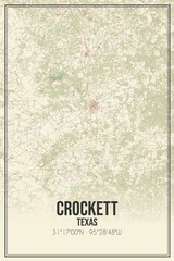 Retro US city map of Crockett, Texas. Vintage street map.