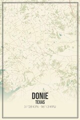 Retro US city map of Donie, Texas. Vintage street map.