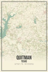 Retro US city map of Quitman, Texas. Vintage street map.