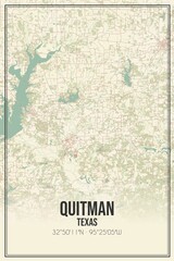 Retro US city map of Quitman, Texas. Vintage street map.