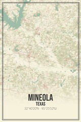 Retro US city map of Mineola, Texas. Vintage street map.