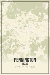 Retro US city map of Pennington, Texas. Vintage street map.