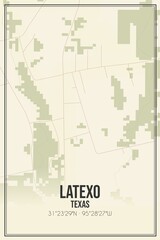 Retro US city map of Latexo, Texas. Vintage street map.