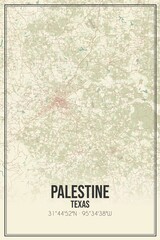 Retro US city map of Palestine, Texas. Vintage street map.