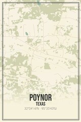 Retro US city map of Poynor, Texas. Vintage street map.