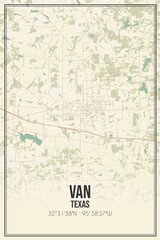 Retro US city map of Van, Texas. Vintage street map.