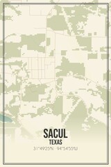 Retro US city map of Sacul, Texas. Vintage street map.