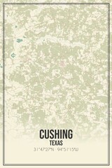 Retro US city map of Cushing, Texas. Vintage street map.