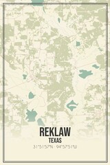 Retro US city map of Reklaw, Texas. Vintage street map.