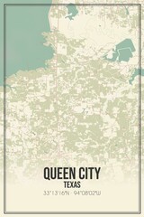 Retro US city map of Queen City, Texas. Vintage street map.