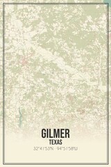 Retro US city map of Gilmer, Texas. Vintage street map.