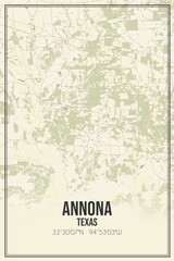 Retro US city map of Annona, Texas. Vintage street map.