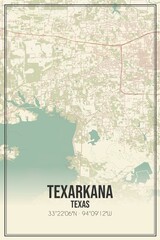 Retro US city map of Texarkana, Texas. Vintage street map.