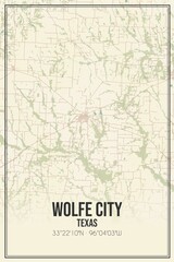 Retro US city map of Wolfe City, Texas. Vintage street map.