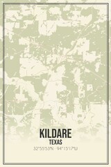 Retro US city map of Kildare, Texas. Vintage street map.
