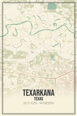 Retro US city map of Texarkana, Texas. Vintage street map.