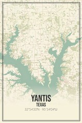Retro US city map of Yantis, Texas. Vintage street map.