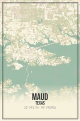 Retro US city map of Maud, Texas. Vintage street map.
