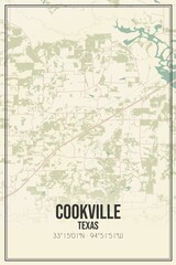 Retro US city map of Cookville, Texas. Vintage street map.