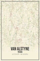 Retro US city map of Van Alstyne, Texas. Vintage street map.