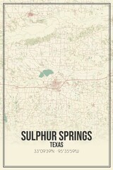 Retro US city map of Sulphur Springs, Texas. Vintage street map.