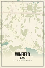 Retro US city map of Winfield, Texas. Vintage street map.
