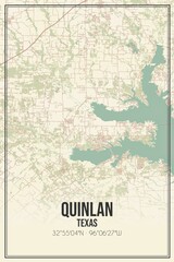 Retro US city map of Quinlan, Texas. Vintage street map.