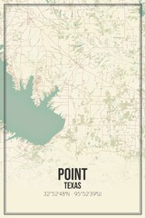 Retro US city map of Point, Texas. Vintage street map.