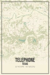 Retro US city map of Telephone, Texas. Vintage street map.