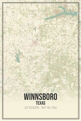 Retro US city map of Winnsboro, Texas. Vintage street map.