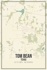 Retro US city map of Tom Bean, Texas. Vintage street map.