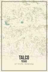 Retro US city map of Talco, Texas. Vintage street map.