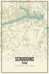 Retro US city map of Scroggins, Texas. Vintage street map.