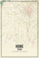 Retro US city map of Howe, Texas. Vintage street map.
